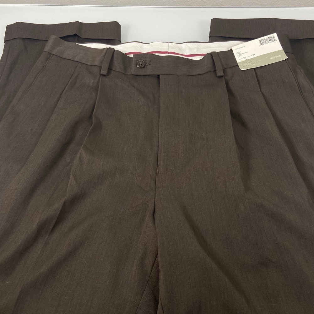 Louis Raphael Mens 36x34 ACT 33 Brown Pleated Tailored Dress Pants NEW Cuffed