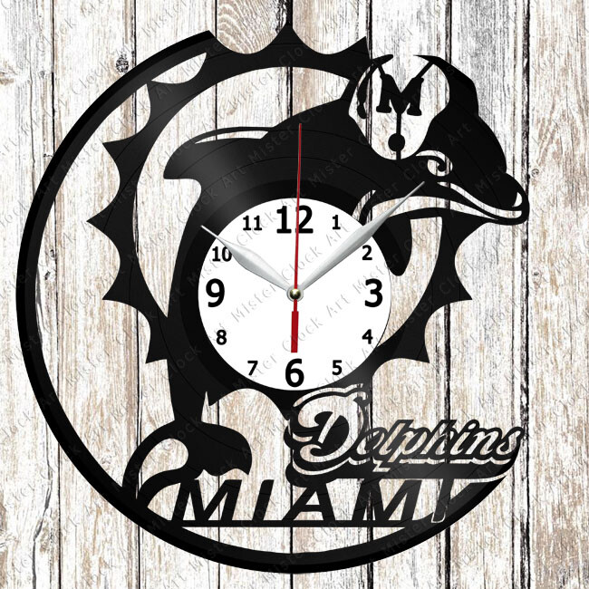 Miami Dolphins Vinyl Record Clock Handmade Home Decor Original Gift 3280