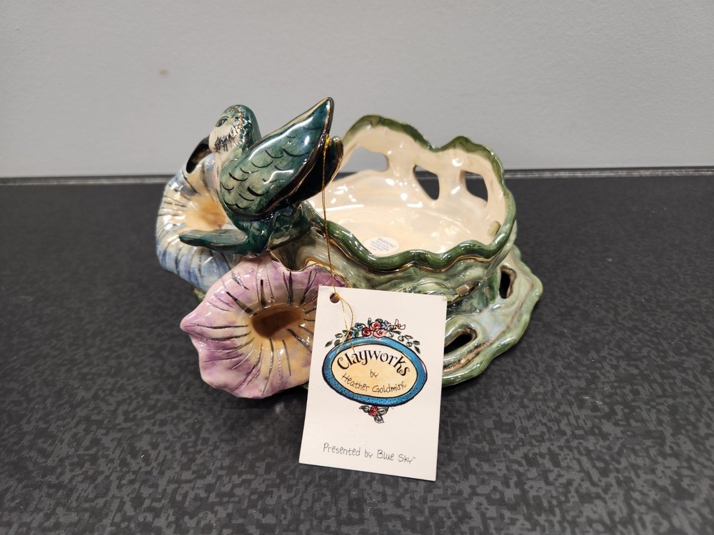 Blue Sky Claywork Heather Goldminc Morning Glory 2000 Candle Holder Hummingbird