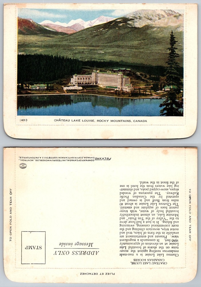 1929 Château Lake Louise Hotel Rocky Mountains Canada Linen Postcard