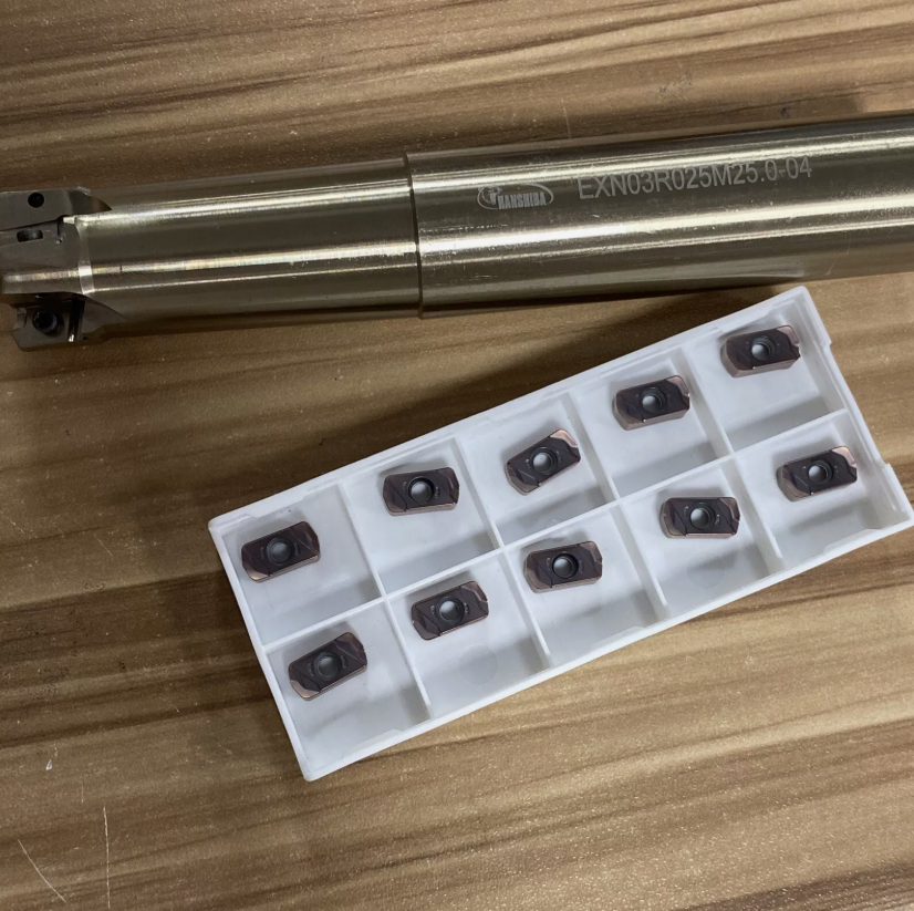 25x140mm Fast Feed 90° Indexable End Mill Holder EXN03R with 10 LNMU0303 Inserts for Precision Milling