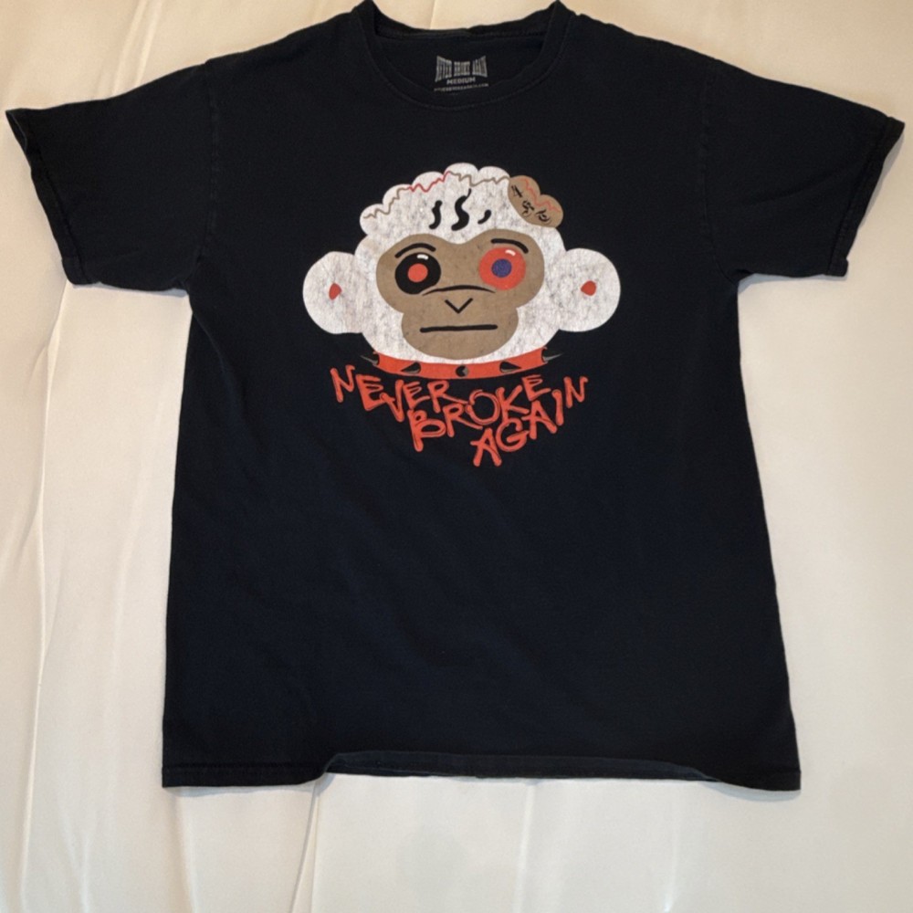 Never Broke Again Men's Black Monkey Graphic T-Shirt M Crew Neck Short Sleeve