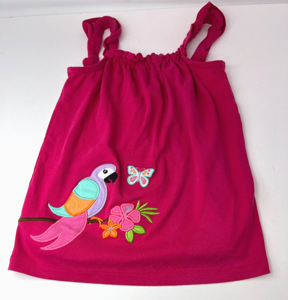 Gymboree Girl's Size 5T Applique Parrot Butterfly Ruffle Top Summer Safari Pink