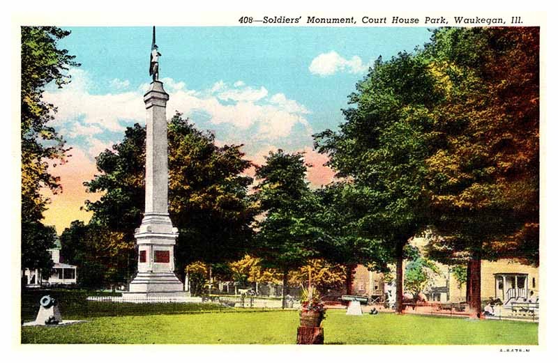 Postcard MONUMENT SCENE Waukegan Illinois IL m/09 AP5121