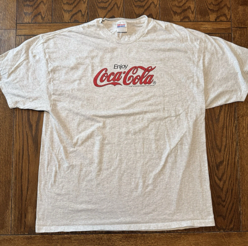 Vintage Coca Cola Shirt Men Size S-3XL Gray 90’s Soda Graphic Logo Tee 1998 Coke