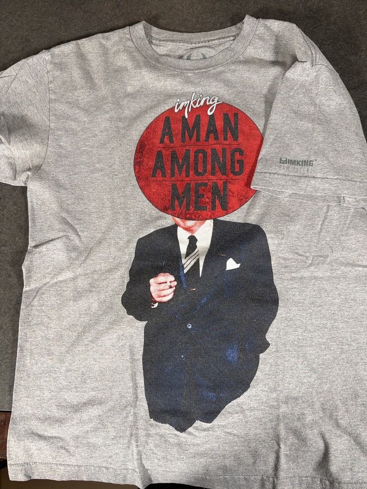 IMKING A Man Among Men Graphic T Shirt Mens Gray Streetwear Tee Size M