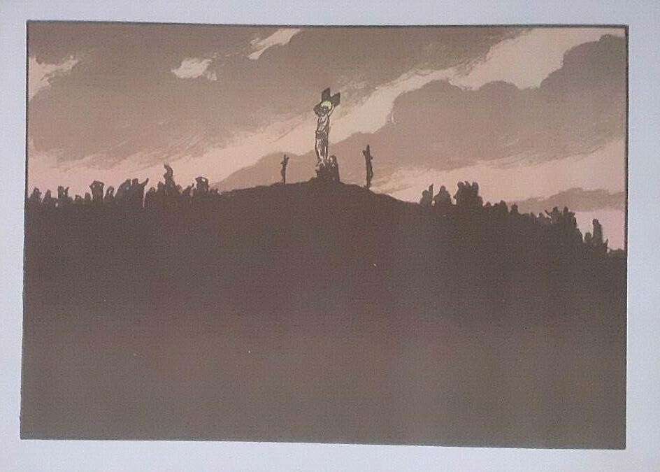 Vintage RIVIERE Jesus Easter Cross Biblical Lithograph Print C1890 by HENRI