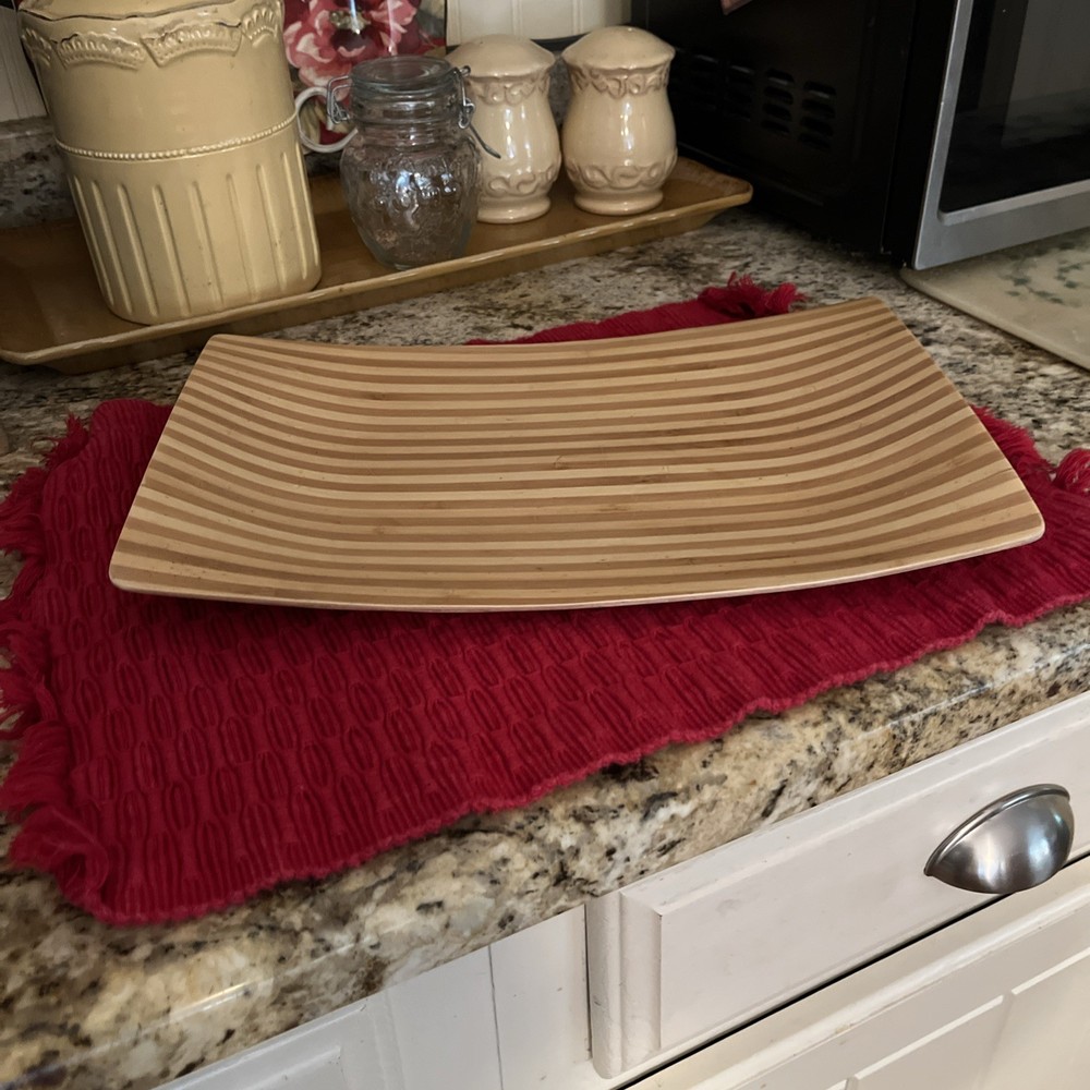 Bamboo Curved Sushi Serving Tray 13 x 8.5 Inches Natural Finish