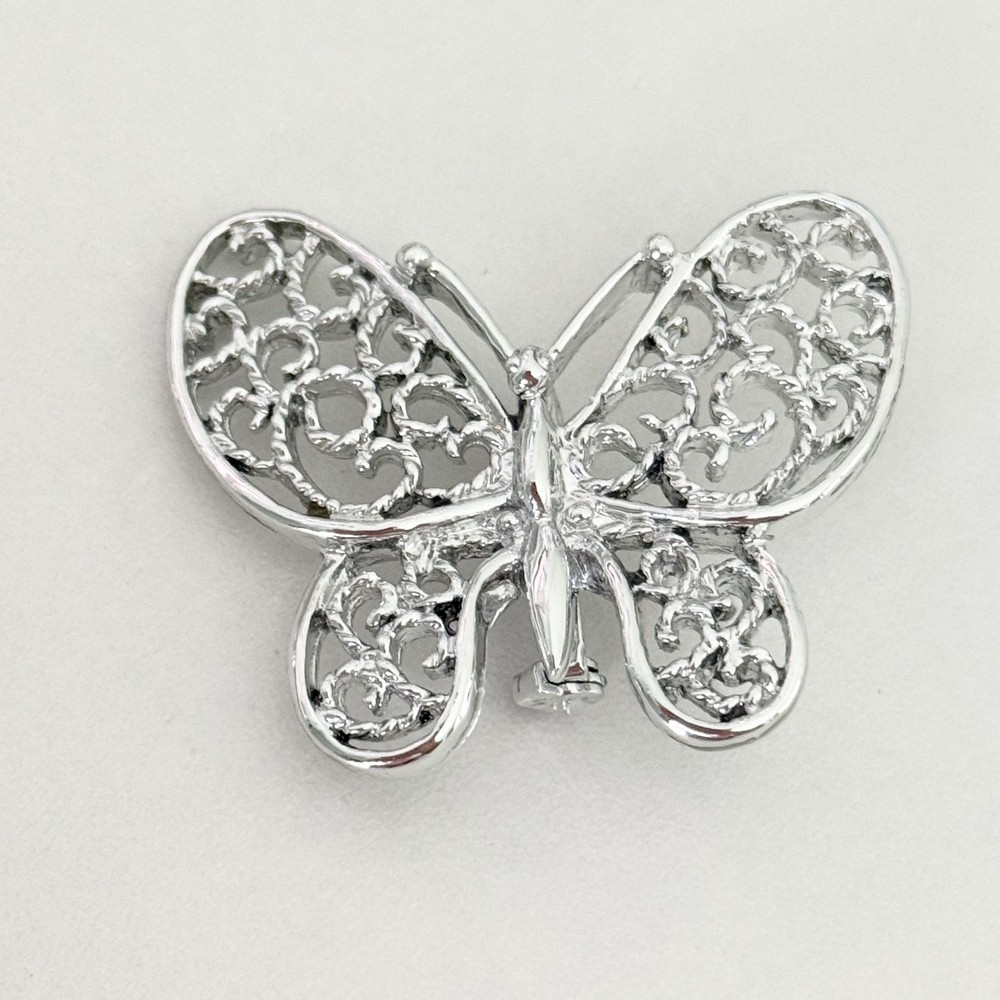 Vintage Gerry's Signed Filigree Butterfly Silver Tone Brooch Pin