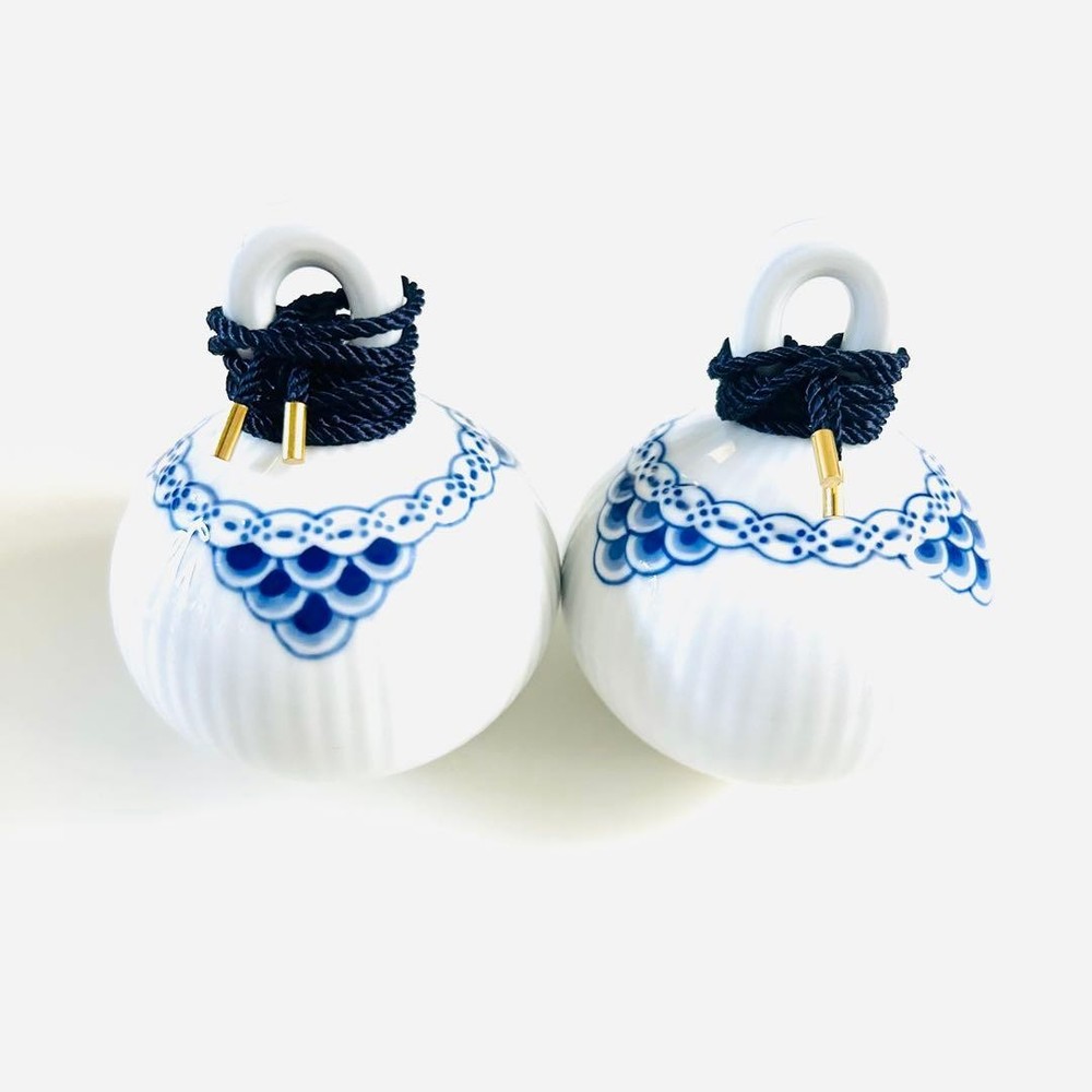 Royal Copenhagen Princess Ornament Set 2 Blue Fluted Porcelain New