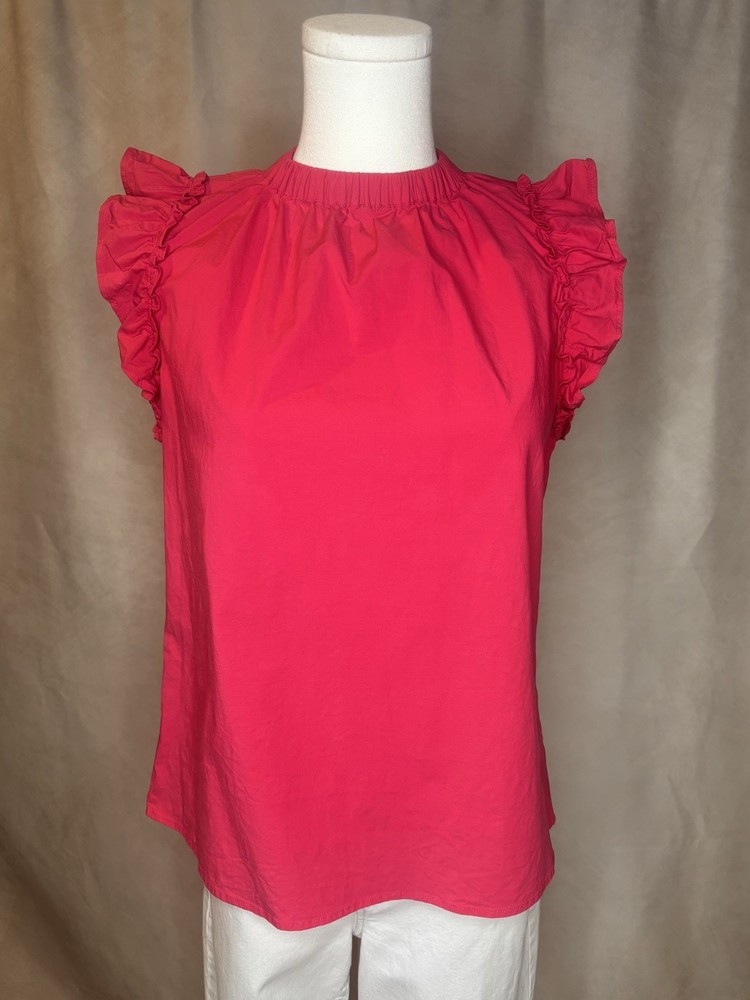Ann Taylor Hot Pink Ruffle Sleeve Zipper Back Blouse Women’s Small