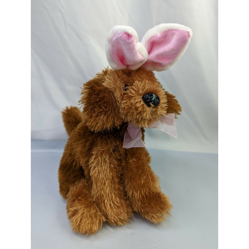 Dan Dee Brown Dog Plush 7 Inch Easter Bunny Ears Stuffed Animal Toy