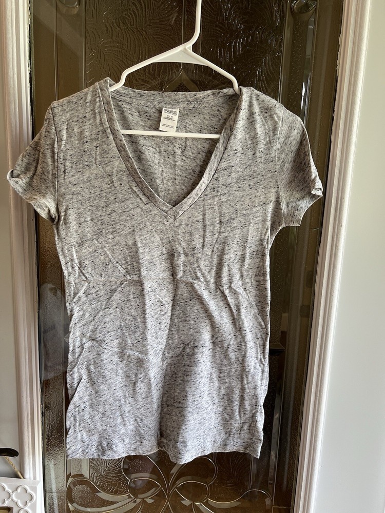PINK Victoria's Secret Heather Gray Short Sleeve V-Neck Tee Shirt Women's Size M
