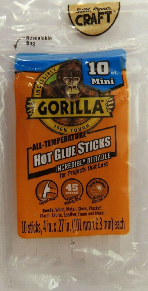 Gorilla Glue Hot Glue Sticks.  Package of 10 glue sticks  #3021002   NEW