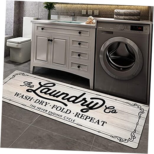 Farmhouse Laundry Room Rug Runner 20x59 Inches Non-Slip Beige Rectangular Mat 4ft11 x 1ft8