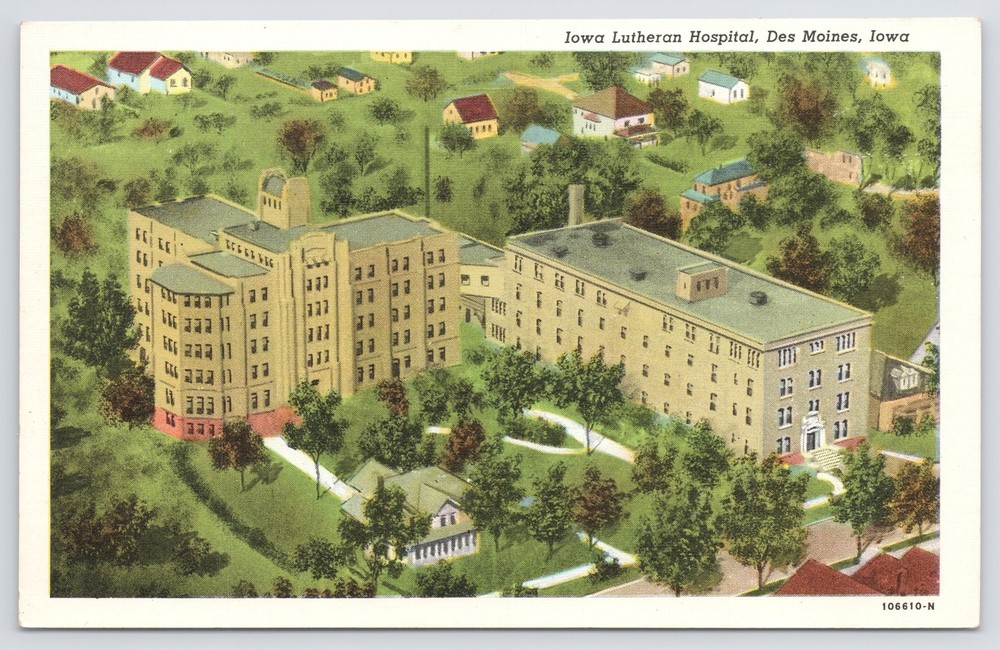 Linen~Iowa Lutheran Hospital In Des Moines~CT American Art~Vintage Postcard
