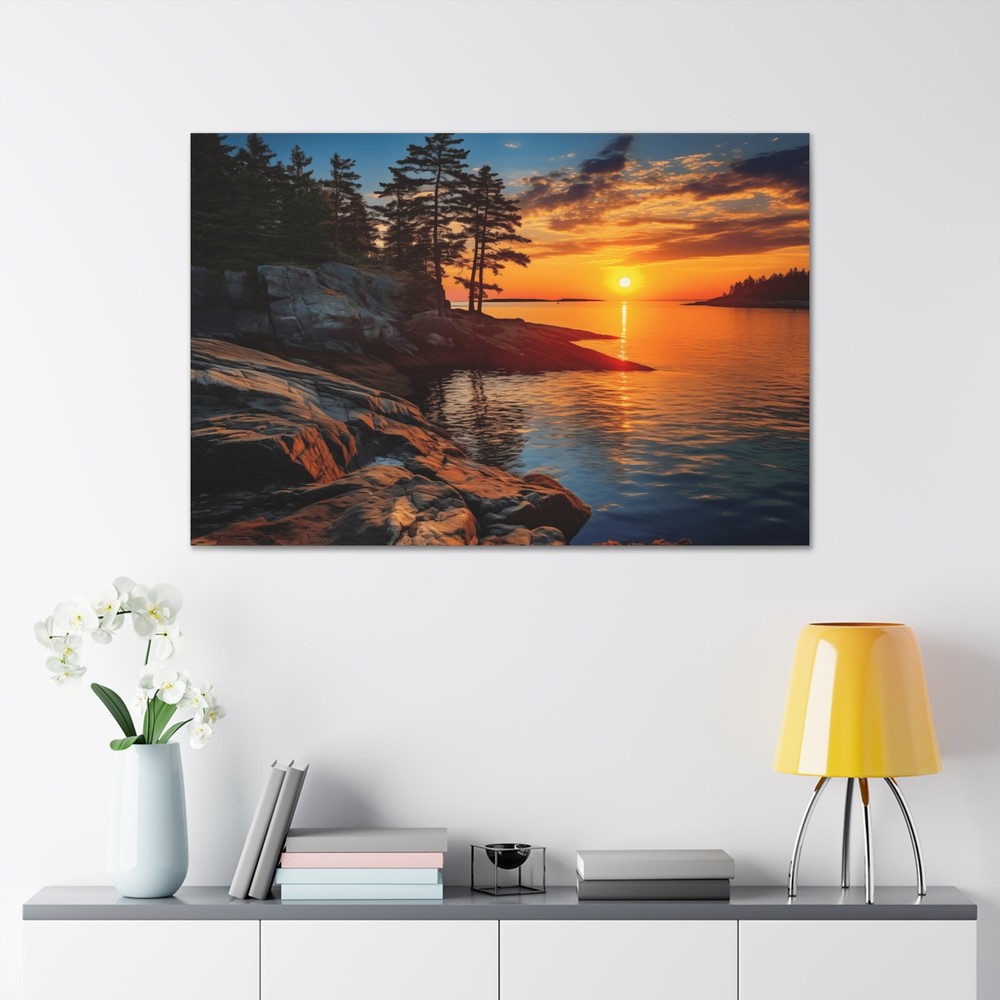 Acadia National Park 4 Sunset Maine Canvas Gallery Wrap Waves Tide Coastal Art-image