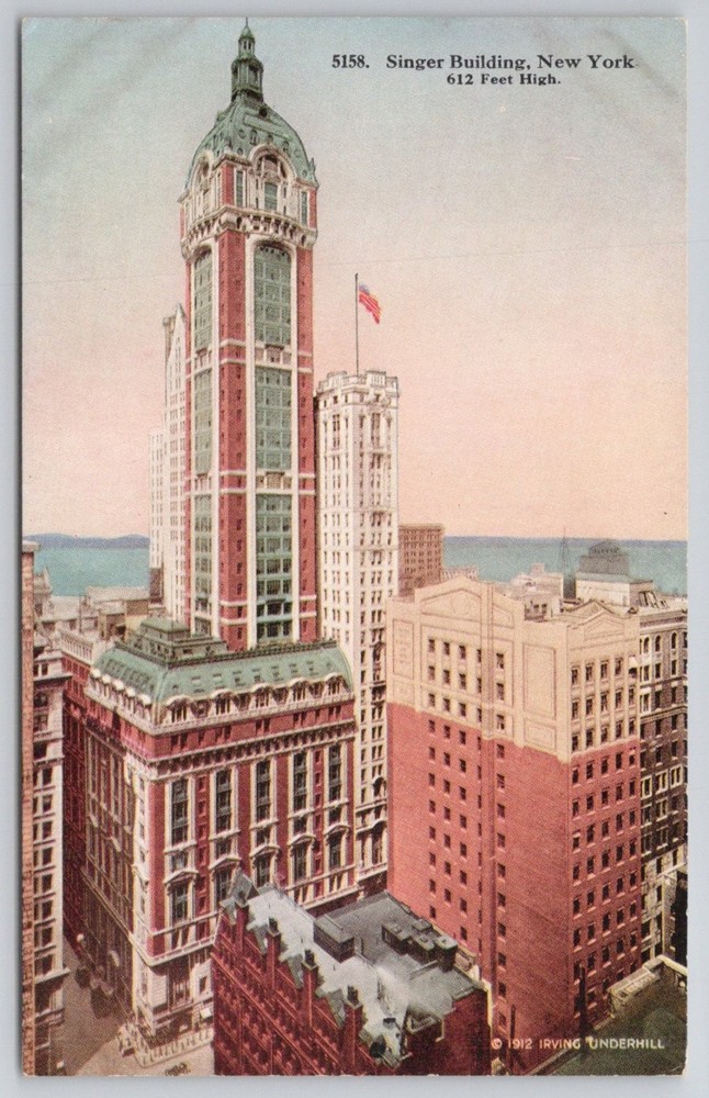 1912 Singer Building New York City Skyscraper Landmark Postcard Lucky Dog