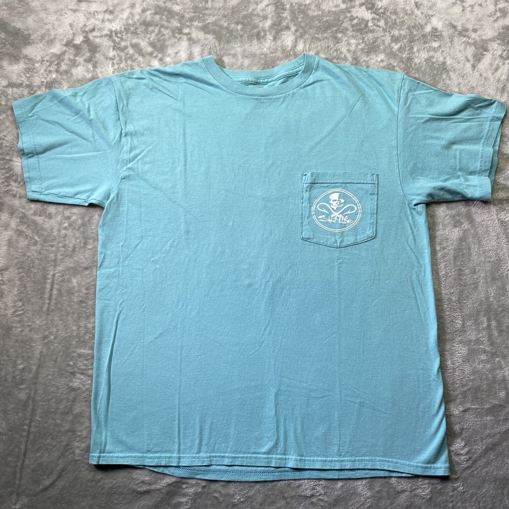 Salt Life Shirt Mens Medium M Blue Short Sleeve Crew Neck Pocket Tee Adult