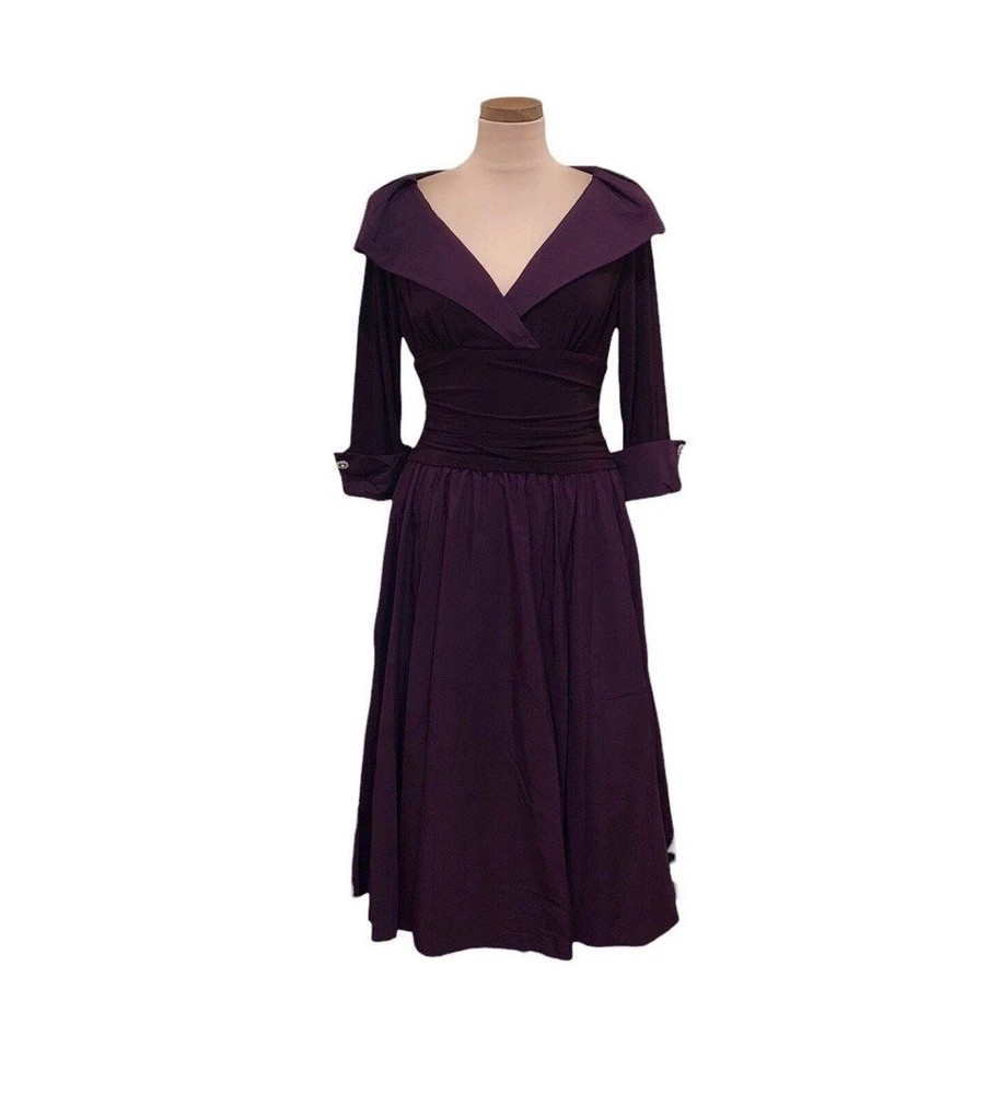 NWT Jessica Howard Midi Dress Size 12 Eggplant Dark Purple Portrait Collar