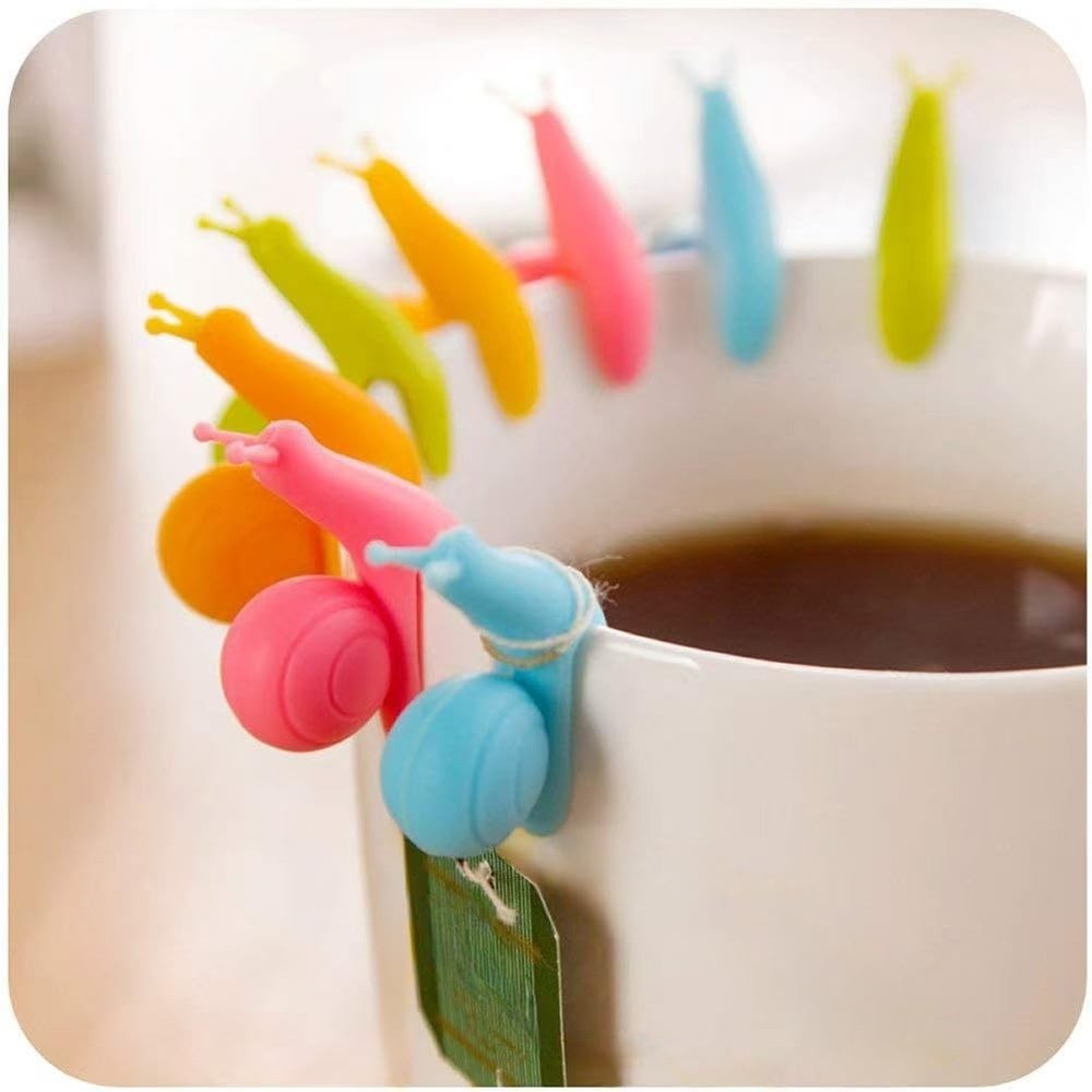 10pcs Cute Snail Shape Silicone Tea Bag Holder Cup Mug Candy Colors Gift Set