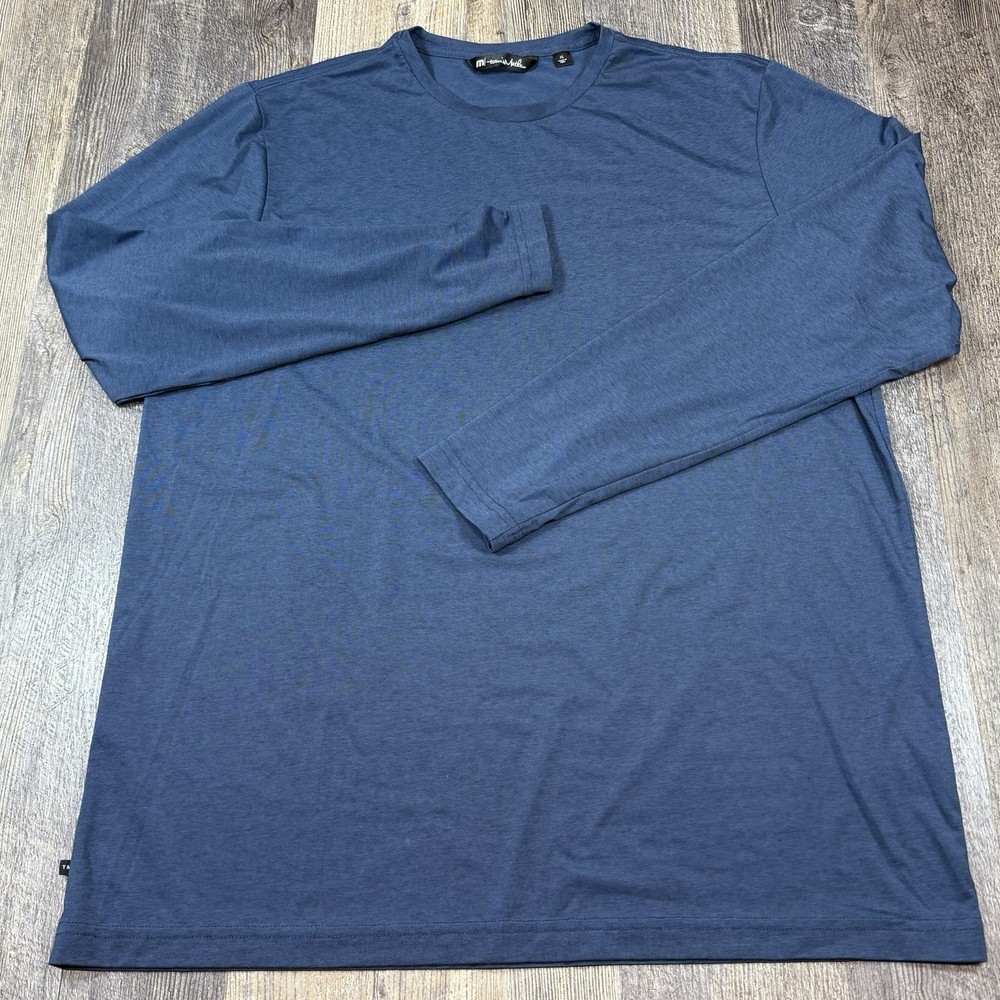 Travis Mathew Long Sleeve Performance T Shirt Mens XL Blue Stretch Crew Neck Tee