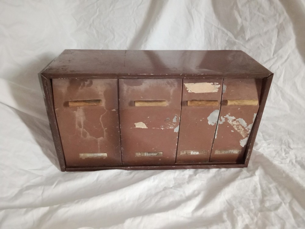 Mid Century Flour Sugar Coffee Tea Container Box Storage Metal Kreamer Ware USA