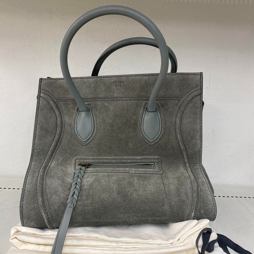 CELINE Luggage Phantom Khaki Green Suede Tote Bag Phoebe Philo Era w/ Dust Bag