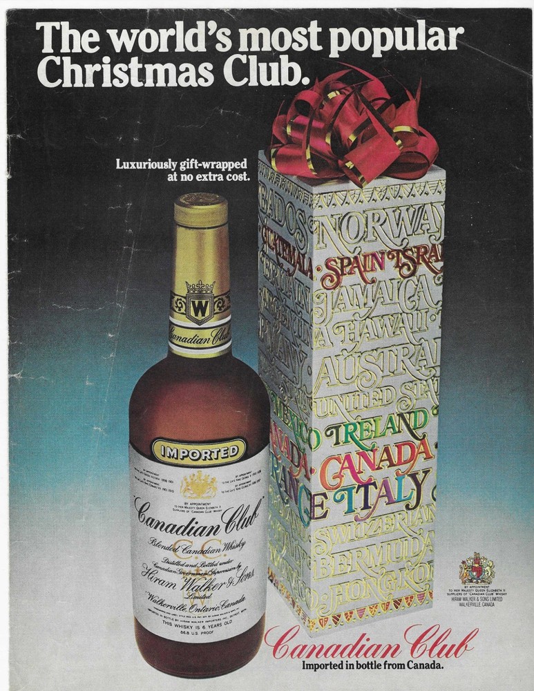 The World's Most Popular Christmas Club  Canadian Club  Original Print Ad