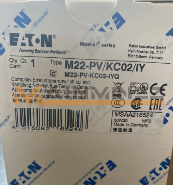 New 1PC EATON MOELLER emergency stop button M22-PV/KC02/IY
