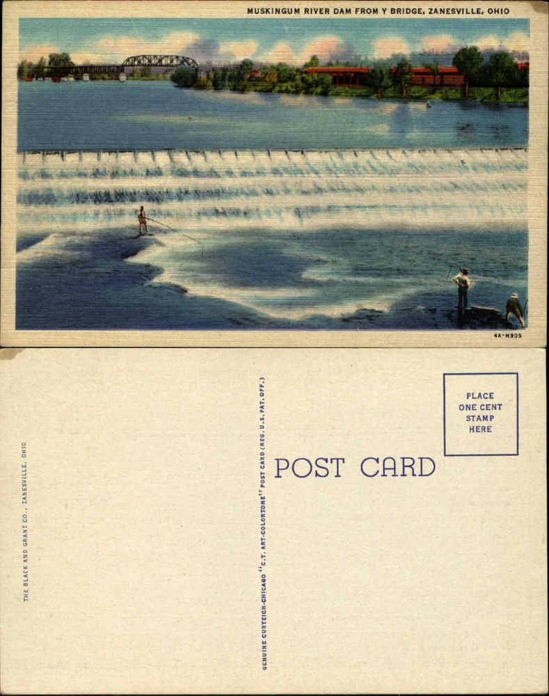 Fishing at Muskingum River Dam from Y Bridge Zanesville OH Ohio unused