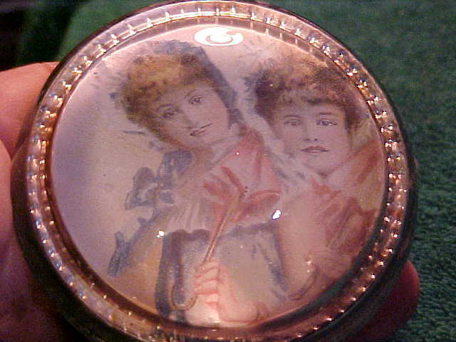 Antique Glass Paperweight domed,with 2 victorian ladies inside