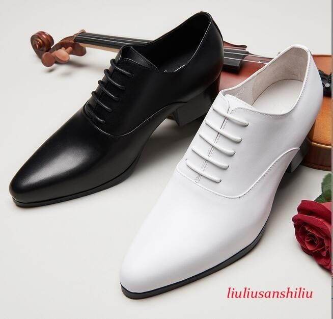 Men's Cuban Heels Pointed Toe Leather Lave Up Shoes Formal Wedding Dress Party