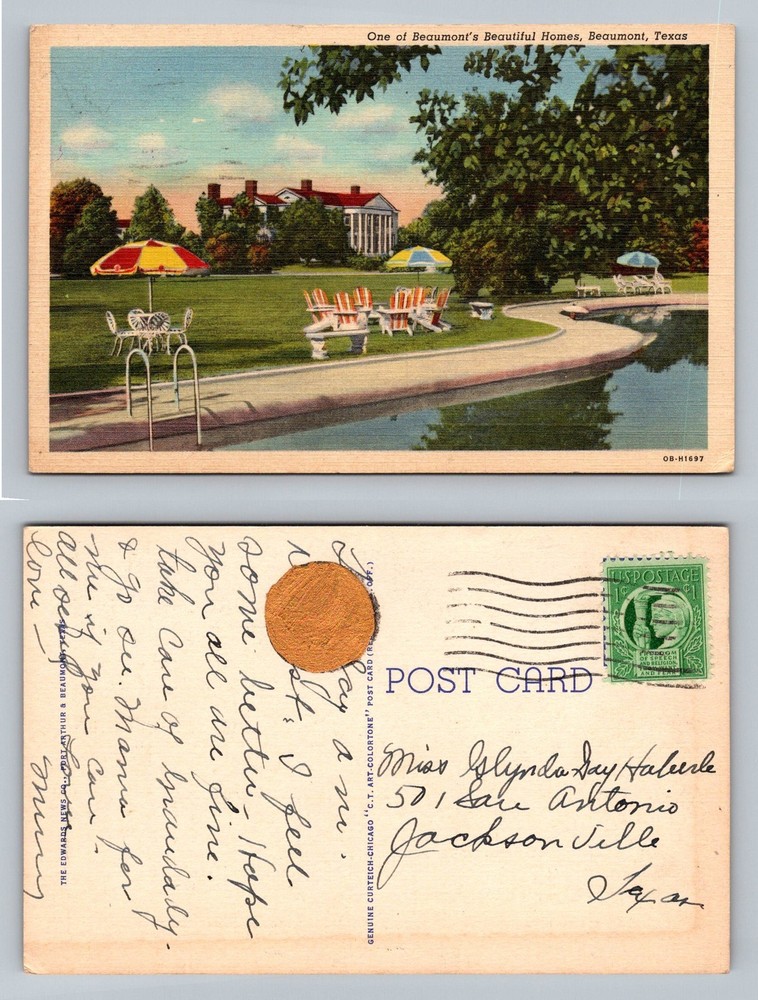 Beaumont, TX-Texas, Beautiful Homes Lawn Umbrellas Pool Scene Vintage Postcard