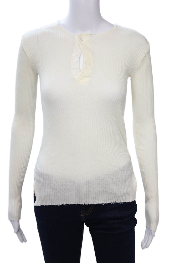 Helmut Lang Womens Basic Crew Neck Long Sleeve White Angora Cotton Top Size XSFree Shipping in US $100+ Orders | $6.95 Orders Below