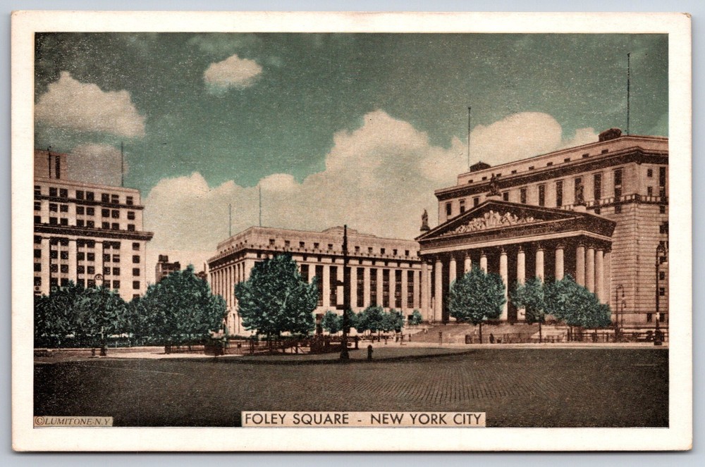 New York City~Foley Square & County Courthouse Street View~PM 1939~Vtg Postcard