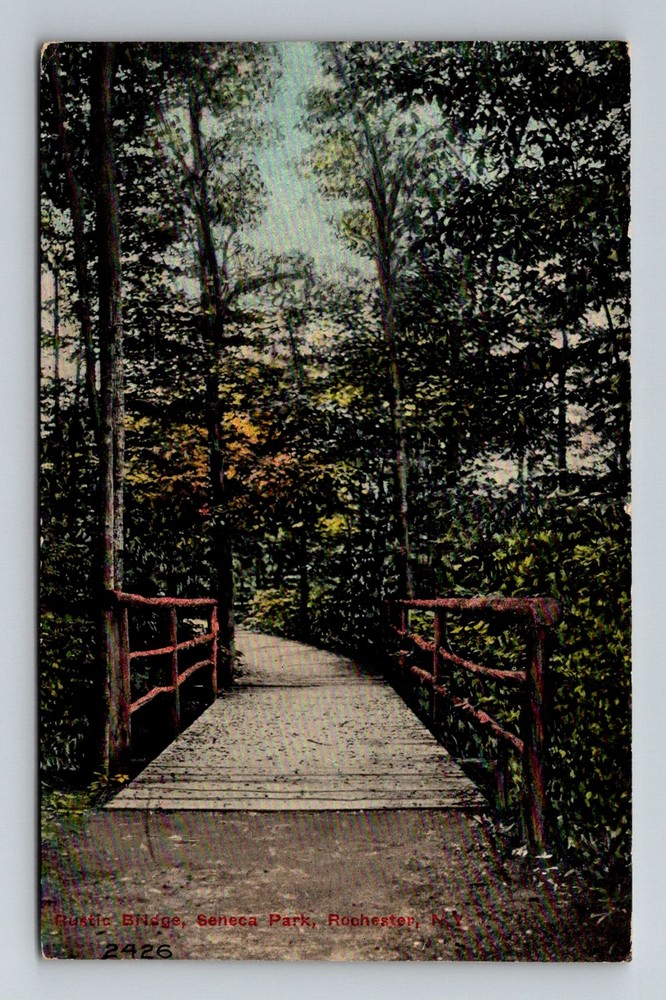 Rochester, NY-New York, Rustic Bridge Seneca Park Woodland Vintage Postcard