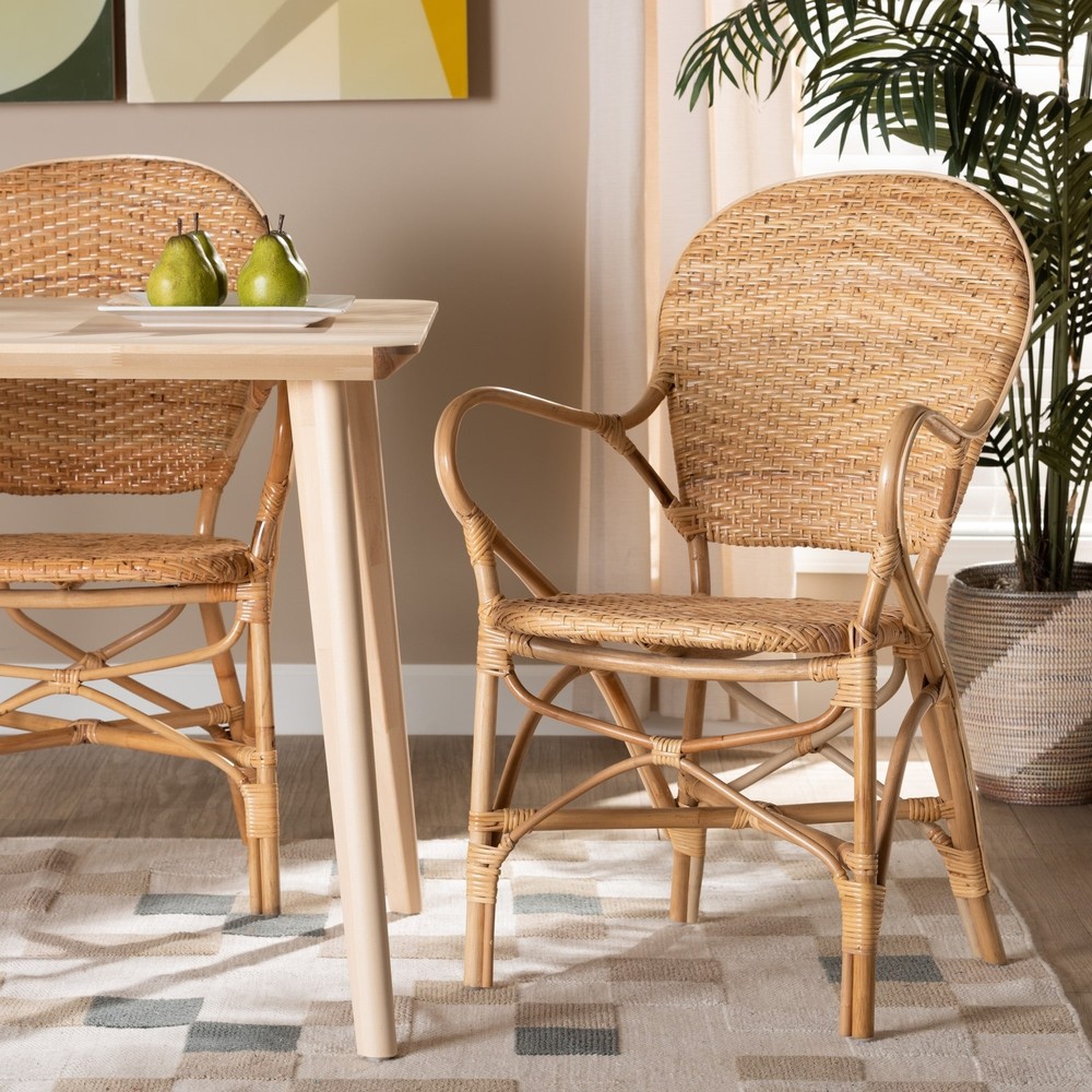 Genna Bohemian Natural Brown Finished Rattan Dining Chair Natural Brown Bohemian