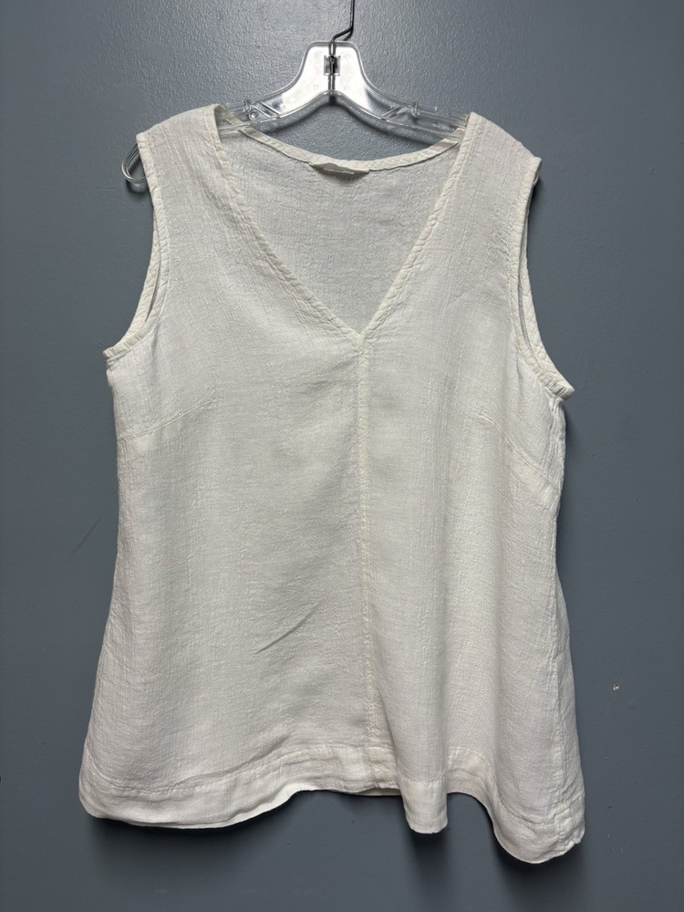 Elizabeth Suzann White 100% Linen Sleeveless V Neck Tank Top Sz XL Ret $174.00