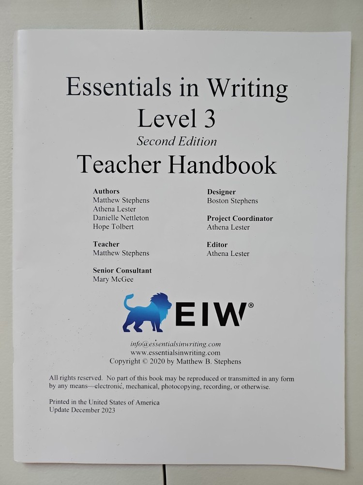 Essentials In Writing Level 3 Teacher Handbook Second Edition