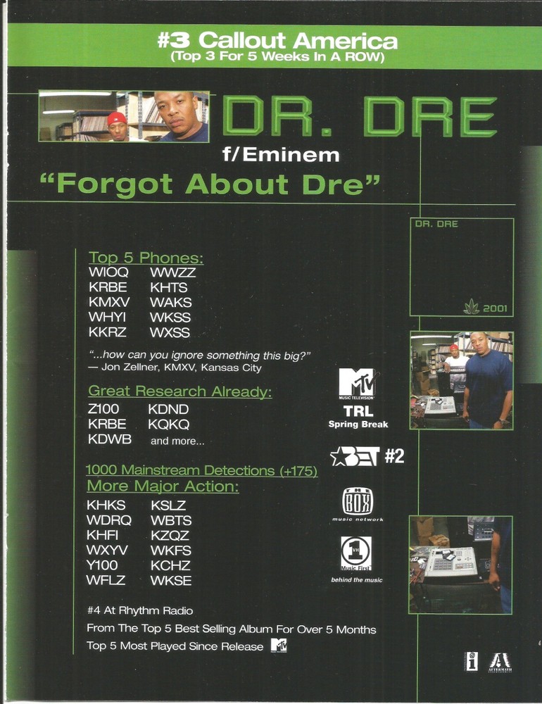 DR DRE EMINEM 2001 Vintage CD Promo Poster MINT Trade Ad Forgot 2000  