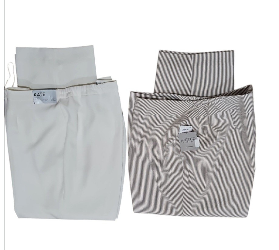 NWT KASPER Women Sesame Striped Lined Sz  22W & White Lined Sz 18W Dress Pants/A