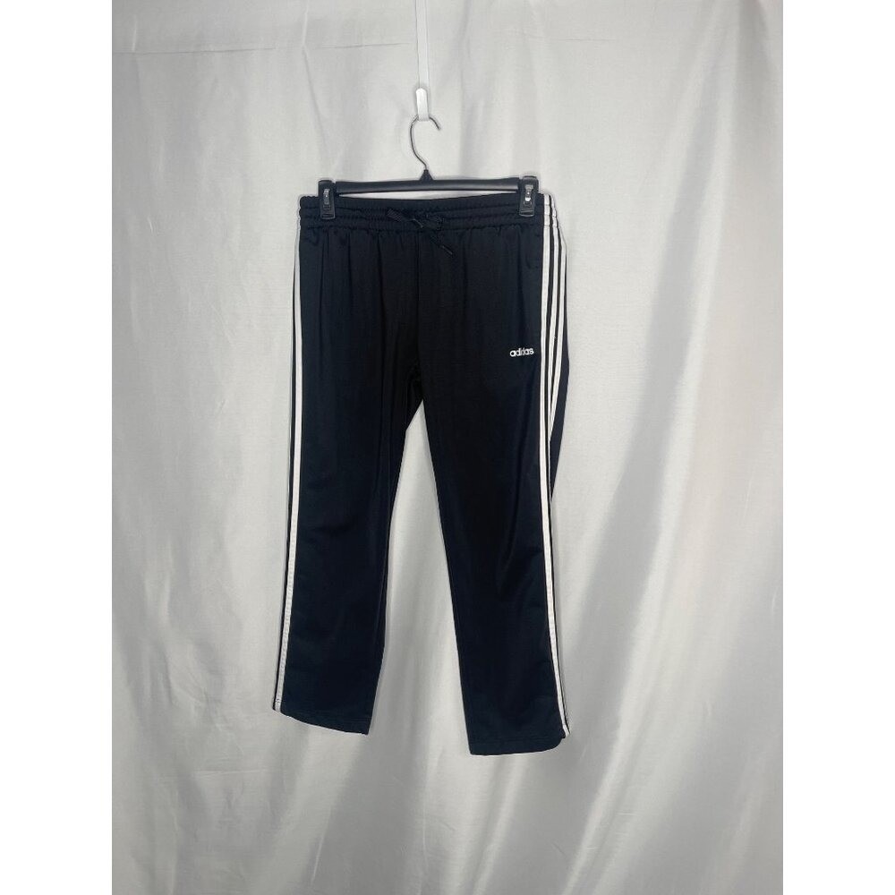 Adidas Mens Black Athletic Track Pants Size L Lightweight Polyester With Stripes