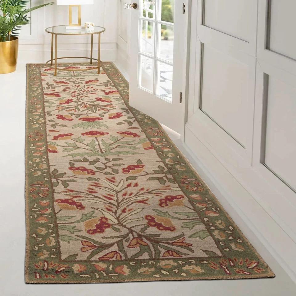 Hand-Tufted Wool Area Runner Botanical Authentic Floral Design