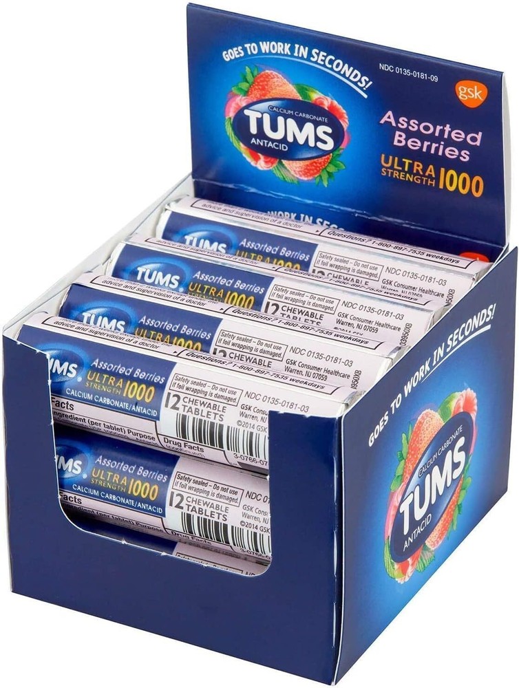 Inlefen TUMS Antacid Chewable Tablets Ultra Strength, Assorted Berries (12 pk. -