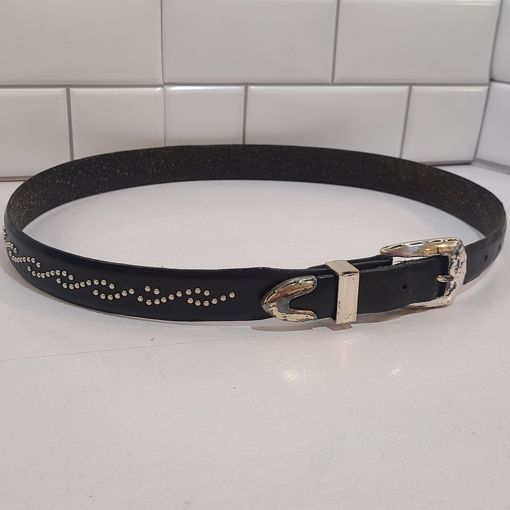 Onyx By Brighton Leather Black Belt Size 38 Studded Ornate Whimsy Goth Western