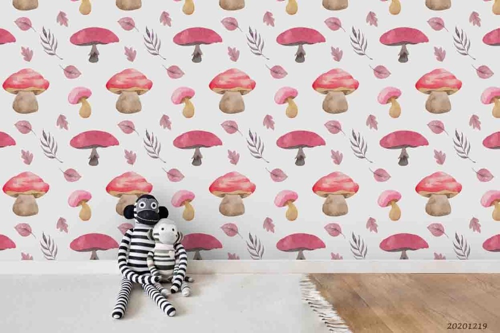 3D Mushrooms Leaves Pattern Wall Murals Wallpaper Murals Wall Sticker