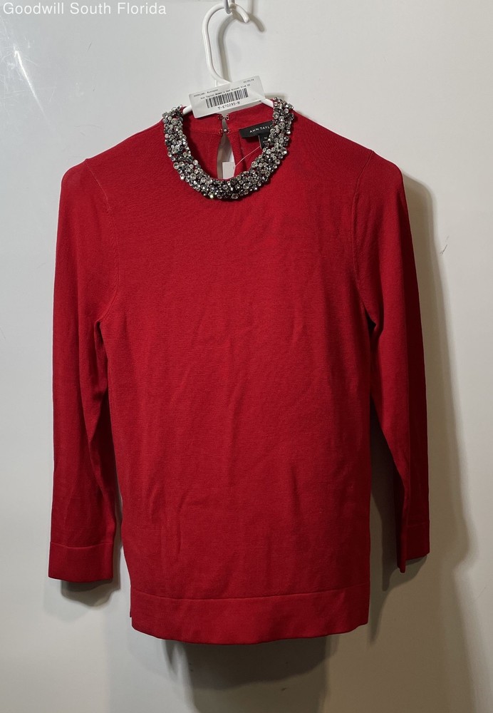 Ann Taylor Womens Red Long Sleeve Jewel Neck Pullover Sweater Size XS With Tags