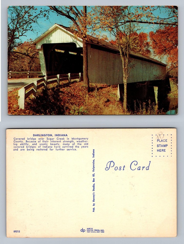 Darlington, IN-Indiana, Sugar Creek Covered Bridge View Card Vintage Postcard