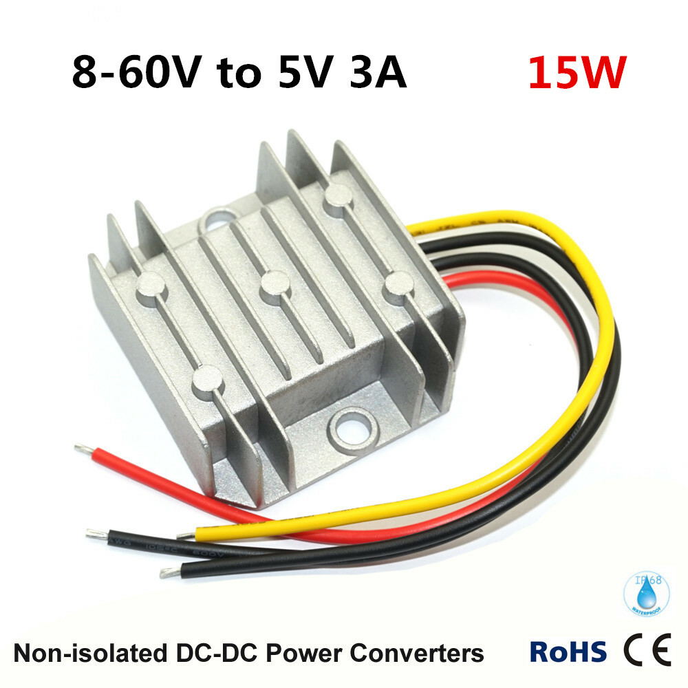 8-60V to 5V 3A 15W waterproof DC step-down power converter module